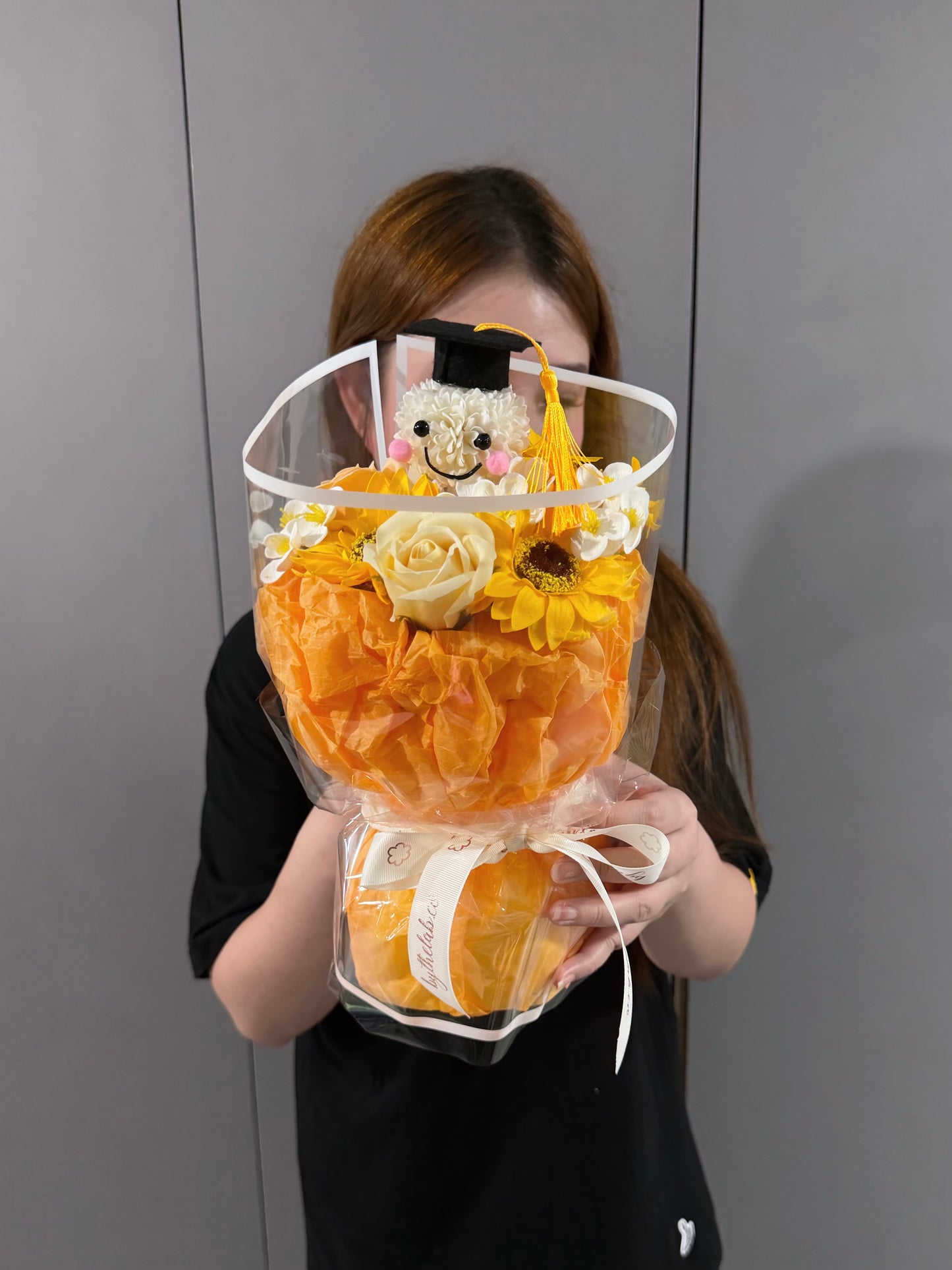PROMO : Graduation Character in Dainty Puffy Soap Sunflower and Roses Bouquet