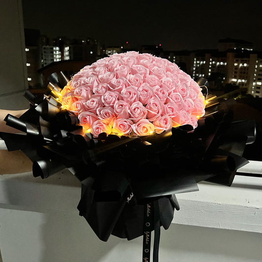 Full Bloom Bouquet in 99 stalks Soap Roses - Black Pink