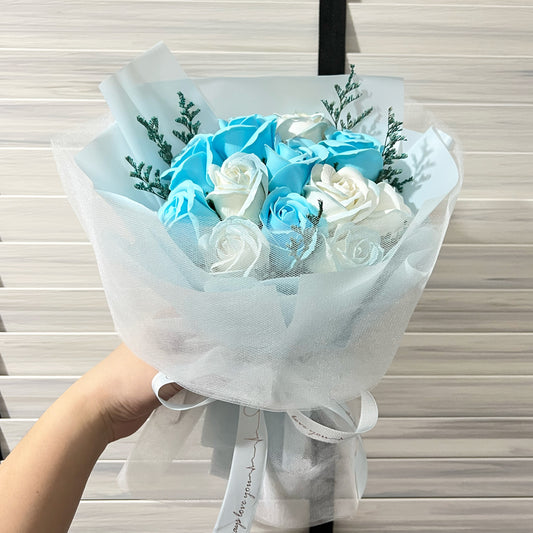 12 Stalks Soap Roses in Dreamy Series - Blue
